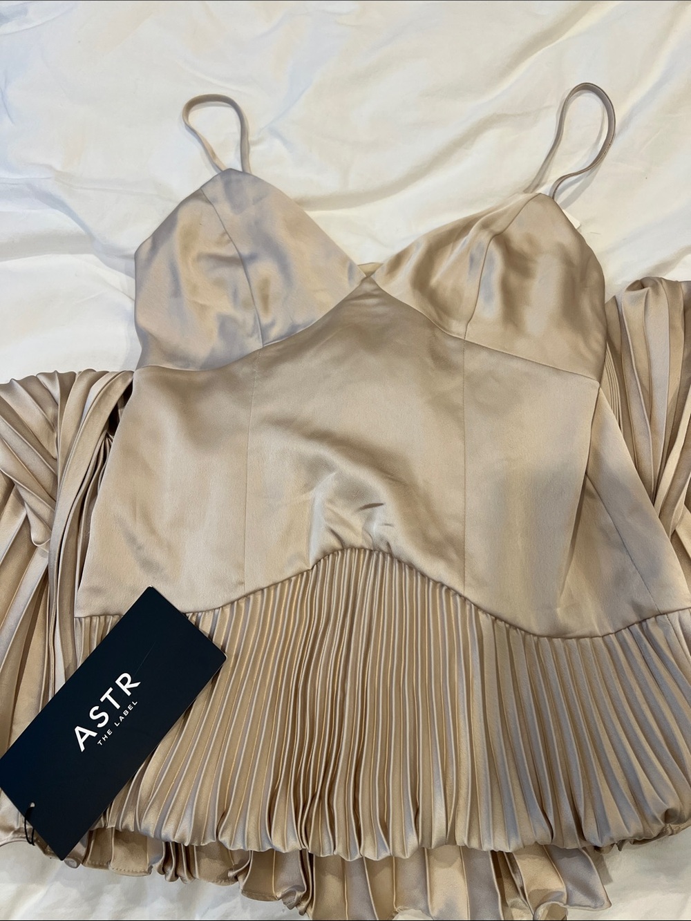 ASTR Gold Satin Pleated Maxi Dress - Picture 3 of 3